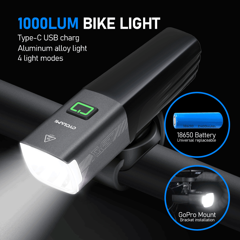 Rechargeable Bicycle Headlight 1000 Lumen - Phare de vélo intelligent CYCLAMI X7