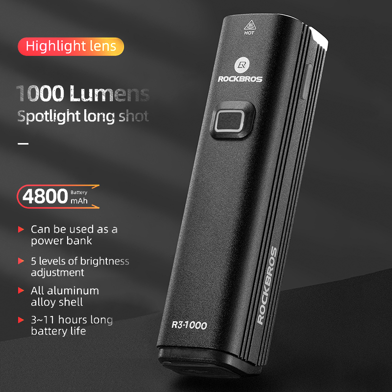 ROCKBROS – lampe de poche avan - Rechargeable Bicycle Headlight 1000 Lumen avis et prix